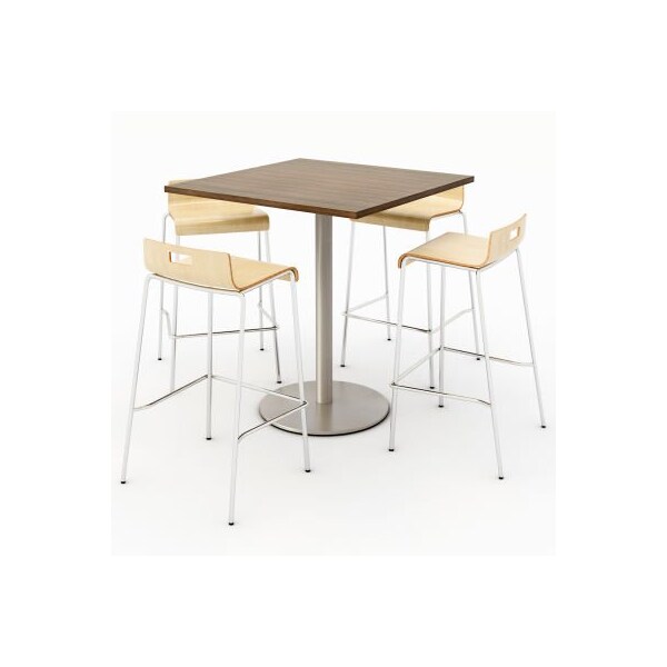 Kfi KFI 36" Dining Table & 4 Barstool Set, Teak Table With Natural Stools T36SQ-B1922SL-38-7960K-BR9333-4-NA - main
